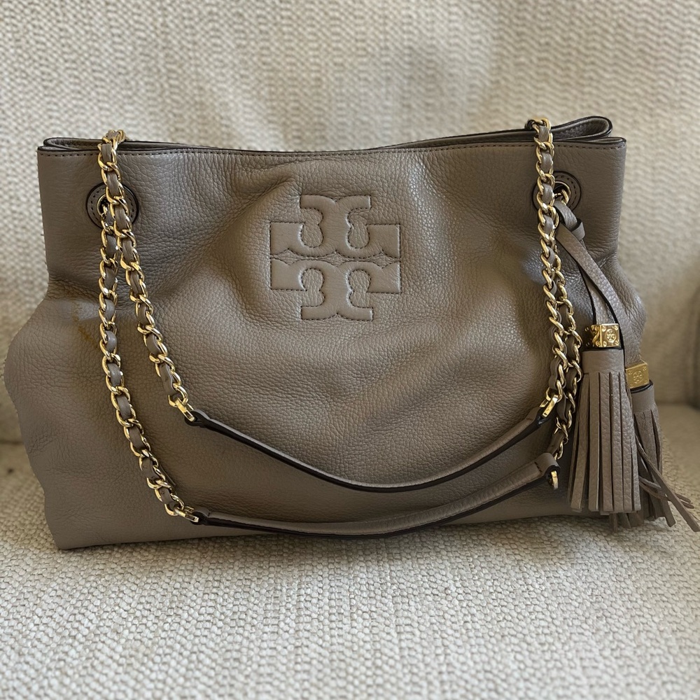 Tory Burch Grey Pebble Leather Tote